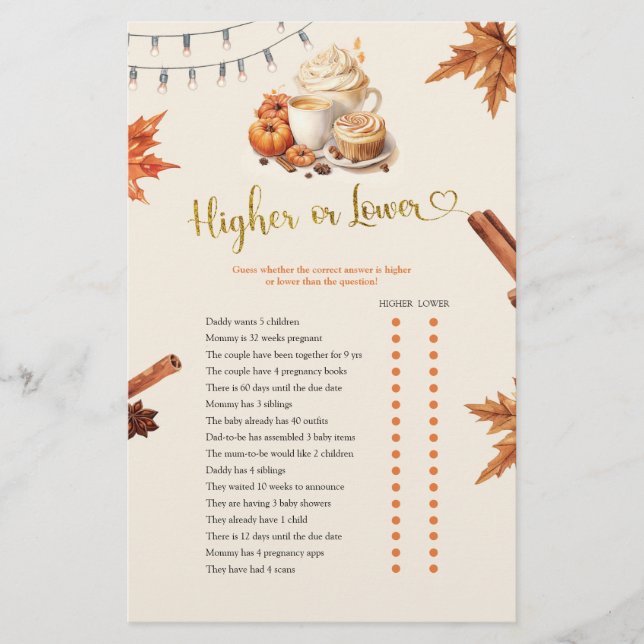 Herfst Pompoen Hoger of Lager Spelkaart (Voorkant)