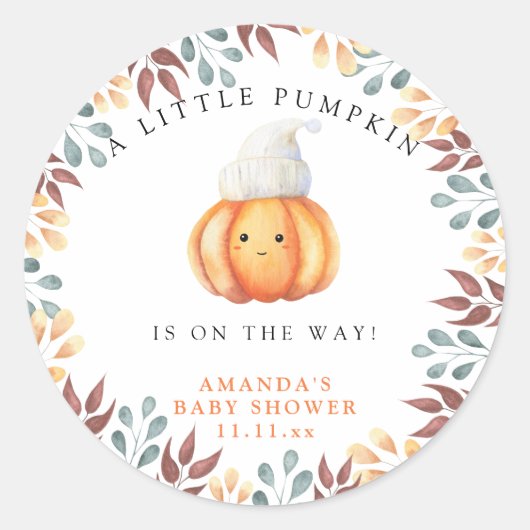 Herfst pompoen in pet Baby shower Ronde Sticker (Voorkant)