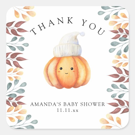 Herfst pompoen in pet - Dank u Vierkante Sticker (Voorkant)