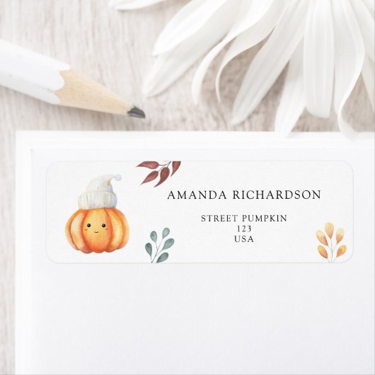 Herfst pompoen in pet etiket (Insitu)