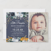 Herfst pompoen jongen 1e verjaardagsfeestje kaart (Voorkant)