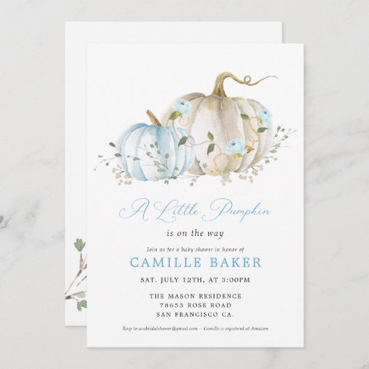 Herfst pompoen jongen Baby shower uitnodiging (Voorkant / Achterkant)