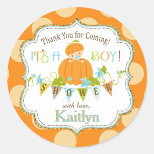 Herfst pompoen jongen gouden glitter Baby shower Ronde Sticker