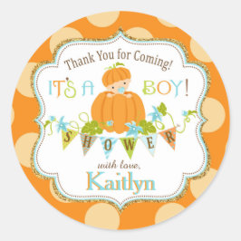 Herfst pompoen jongen gouden glitter Baby shower Ronde Sticker