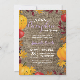 Herfst Pompoen Jute Meisje Baby Shower uitnodiging
