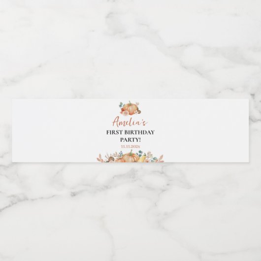 Herfst pompoen Kinder eerste verjaardag Waterfles Etiket (Enkel label)