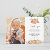 Herfst Pompoen Kinderen Verjaardag Foto Bedankkaar Bedankkaart (Staand voorkant)