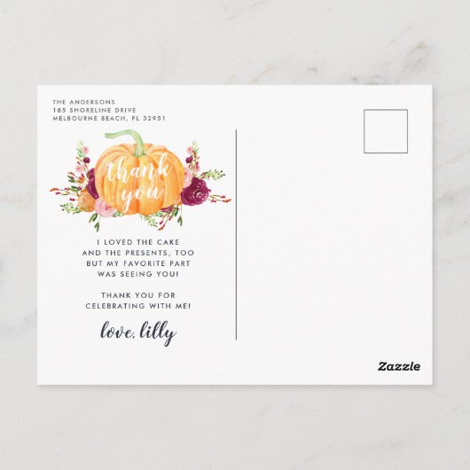 Herfst Pompoen Kinderen Verjaardagsfeestje Foto Be Briefkaart (Achterkant)