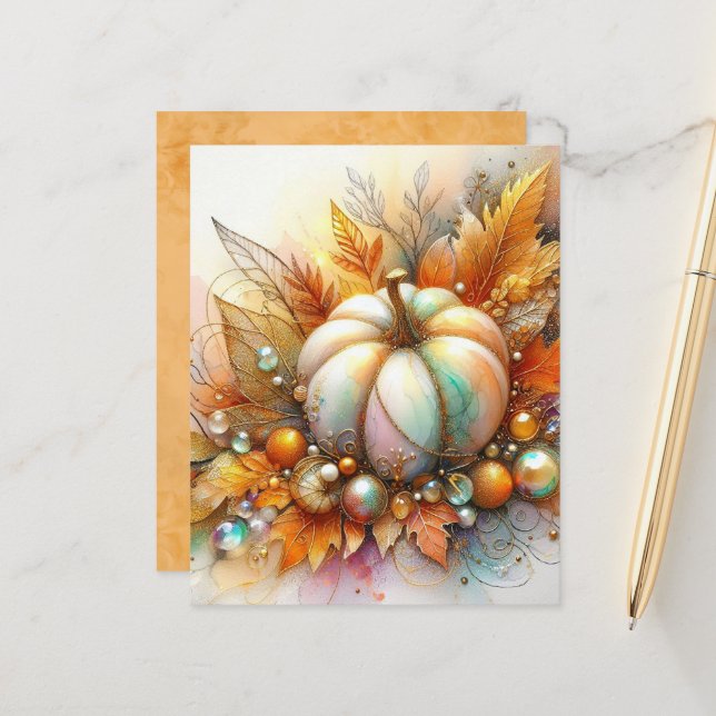 Herfst Pompoen & Kralen Scrapbook Papier (Voorkant / Achterkant in situ)