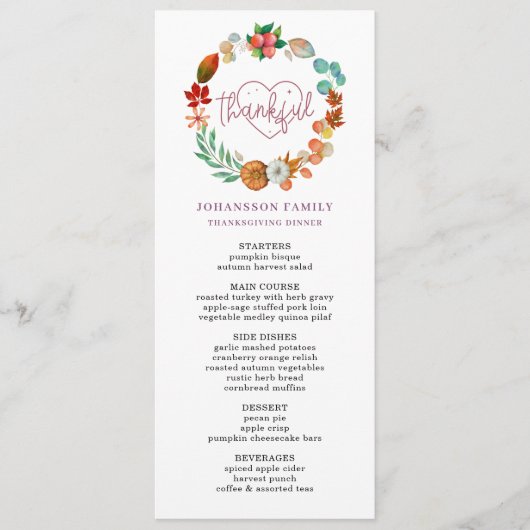 HERFST POMPOEN KRANS THANKSGIVING DINER MENU (Voorkant)