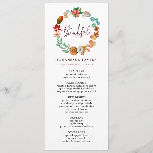 HERFST POMPOEN KRANS THANKSGIVING DINER MENU (Voorkant)