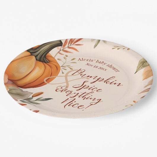 Herfst pompoen kruiden Baby shower herfst Waterver Papieren Bordje (Gekanteld)