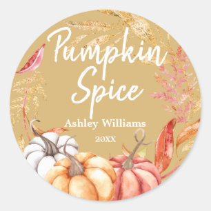 Herfst Pompoen Kruiden Goud Loof Herfst Geel Ronde Sticker