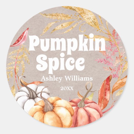 Herfst Pompoen Kruiden Kraft Papier Ronde Sticker (Voorkant)