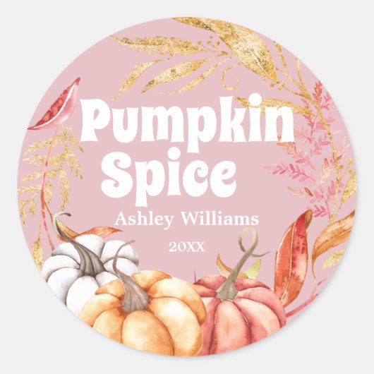 Herfst Pompoen Kruidenmix Roze Ronde Sticker (Voorkant)