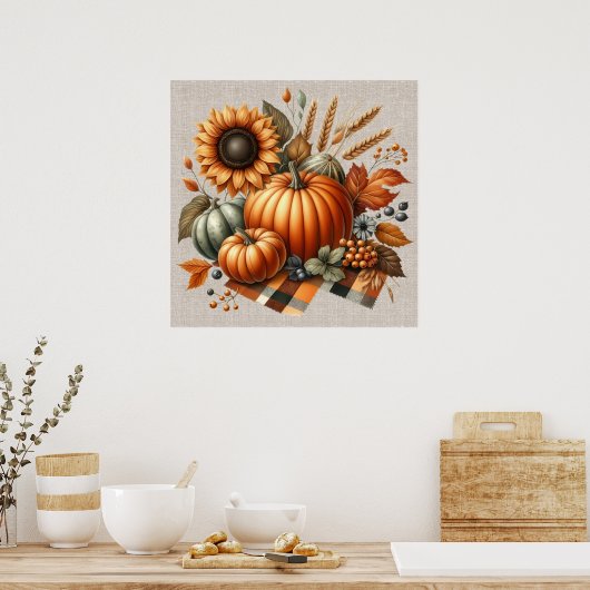 Herfst pompoen kunstwerk Poster (Keuken)