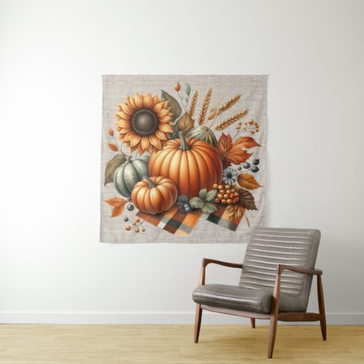 Herfst pompoen kunstwerk wandtapijt wandkleed (In situ)