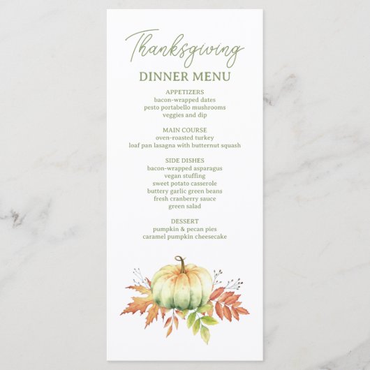Herfst pompoen laat rustieke Thanksgiving diner Menu (Voorkant)