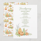Herfst pompoen laat rustieke vrienden geven diner menu (Voorkant / Achterkant)