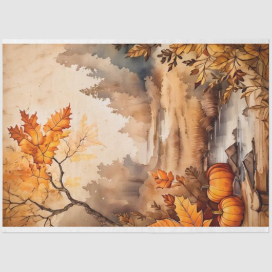Herfst Pompoen Landschap Decoupage Print Tissuepapier (Voorkant)