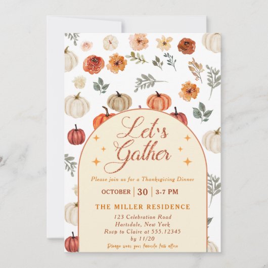 Herfst Pompoen Laten we Dankzeggingsdiner Verzamel Kaart (Voorkant)