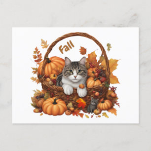 Herfst Pompoen Mand met Schattigee Katten Briefkaart