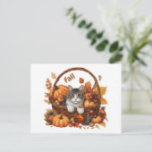 Herfst Pompoen Mand met Schattigee Katten Briefkaart (Staand voorkant)