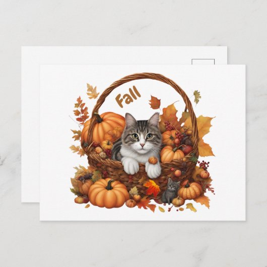 Herfst Pompoen Mand met Schattigee Katten Briefkaart (Voorkant / Achterkant)