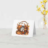 Herfst Pompoen Mand met Schattigee Katten Kaart (Gele Bloem)