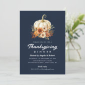 herfst pompoen marineblauwe thanksgiving diner kaart (Staand voorkant)