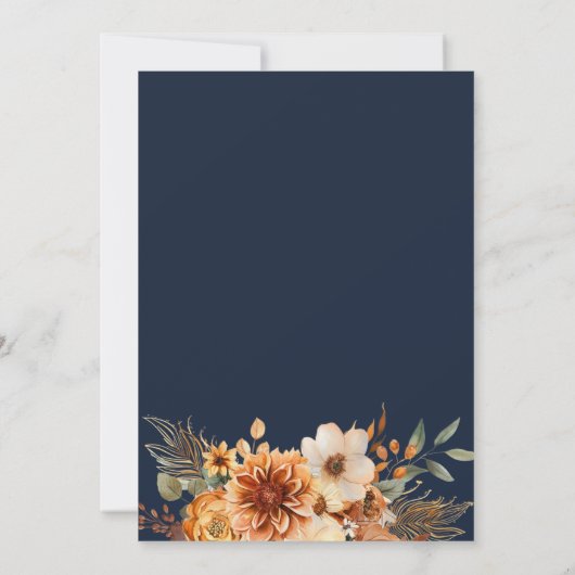 herfst pompoen marineblauwe thanksgiving diner kaart (Achterkant)