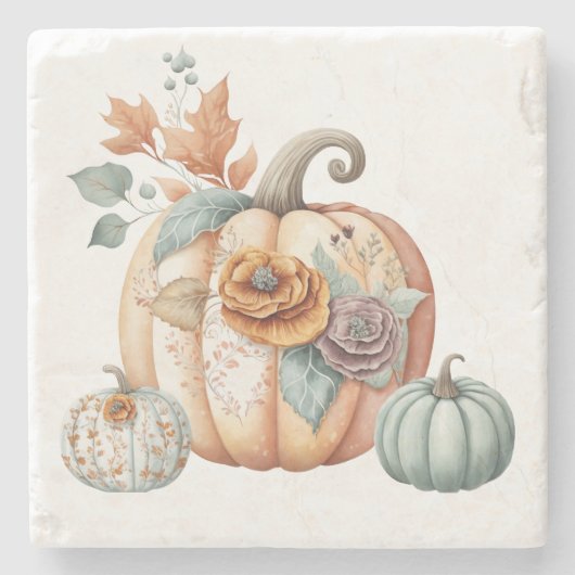 Herfst Pompoen Marmer  Stenen Onderzetter (Voorkant)