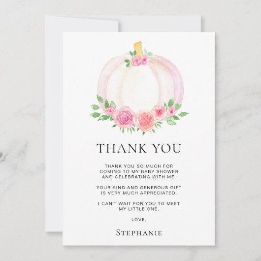 Herfst Pompoen Meisje Baby shower Dank u Bedankkaart (Voorkant)