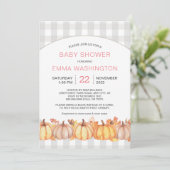 Herfst pompoen meisje baby shower uitnodiging (Staand voorkant)
