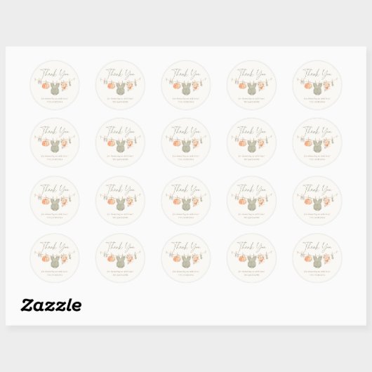 Herfst Pompoen Meisje Babykleding Baby shower Ronde Sticker (Vel)