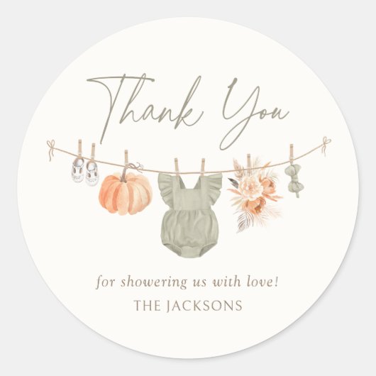 Herfst Pompoen Meisje Babykleding Baby shower Ronde Sticker (Voorkant)