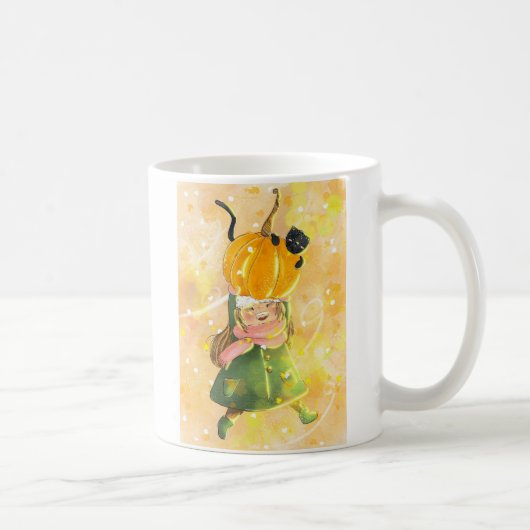 Herfst Pompoen Meisje en Kat Mok (Rechts)