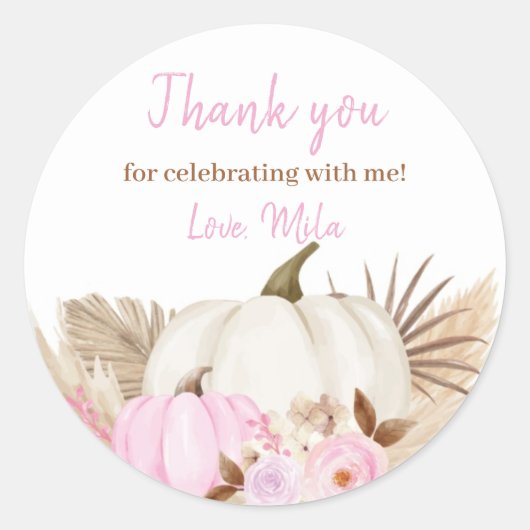 Herfst Pompoen Meisje Verjaardag Classic Ronde Sti Sticker (Voorkant)