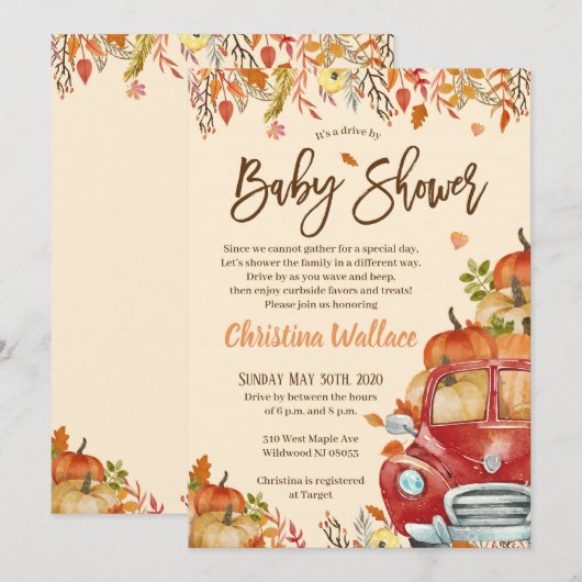 Herfst pompoen met babyschoeisel kaart (Voorkant / Achterkant)