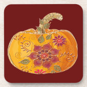 Herfst pompoen met bloemen bier onderzetter (Voorkant)