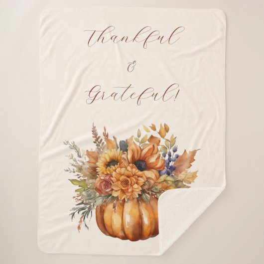 Herfst pompoen met bloemen-dankbaar en dankbaar- sherpa deken (Voorkant)