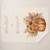 Herfst pompoen met bloemen-dankbaar en dankbaar- sherpa deken (Voorkant (horizontaal))