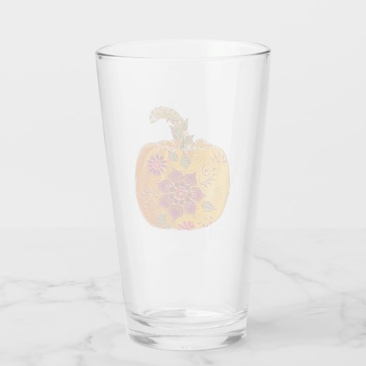 Herfst pompoen met bloemen glas (Achterkant)