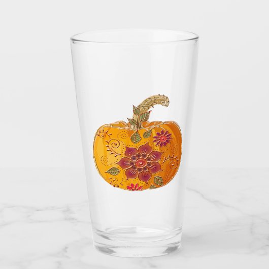 Herfst pompoen met bloemen glas (Voorkant)