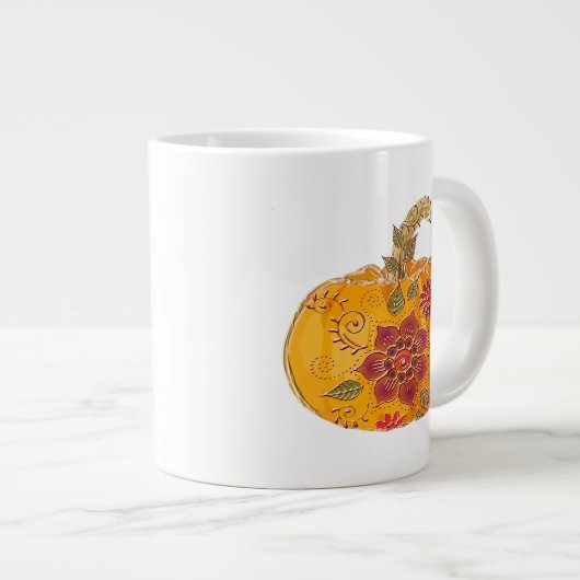 Herfst pompoen met bloemen grote koffiekop (Voorkant rechts)