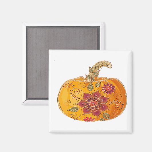 Herfst pompoen met bloemen magneet (Voorkant / Achterkant)
