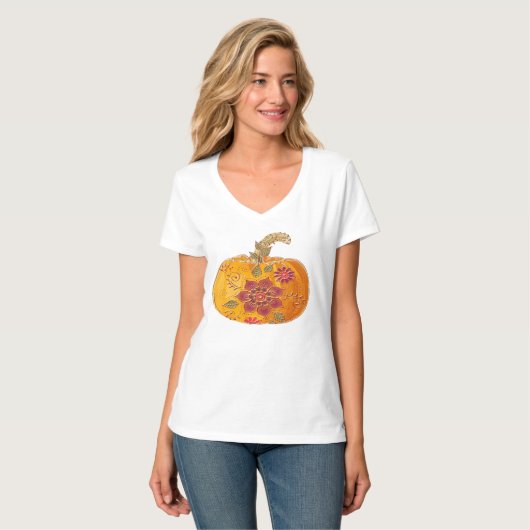 Herfst pompoen met bloemen T-shirt (Voorkant volledig)