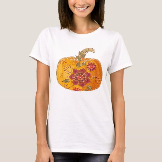 Herfst pompoen met bloemen t-shirt (Voorkant)