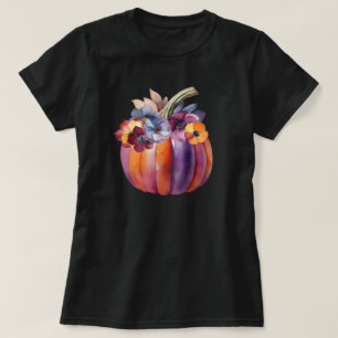 Herfst Pompoen met Bloemen T-shirt