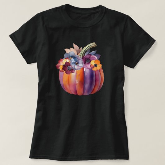 Herfst Pompoen met Bloemen T-shirt (Design voorkant)